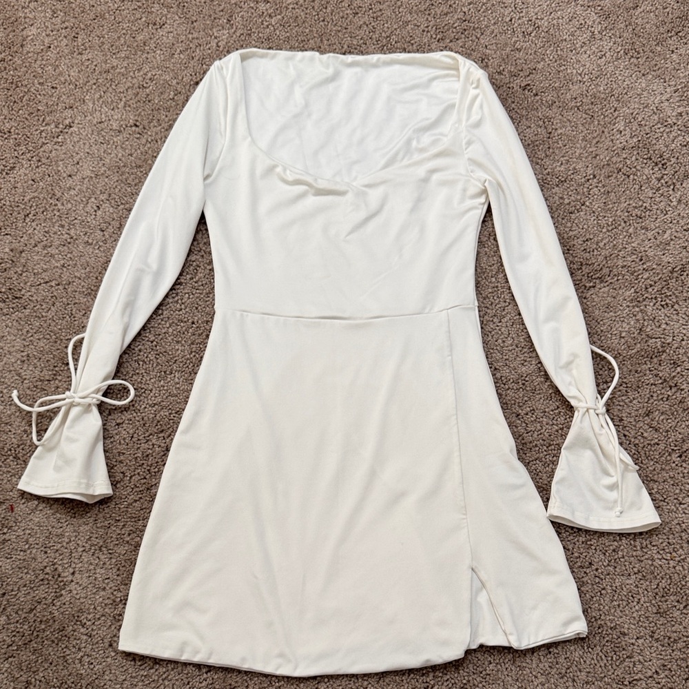 SHEIN White Long Sleeve Dress with Tie Details